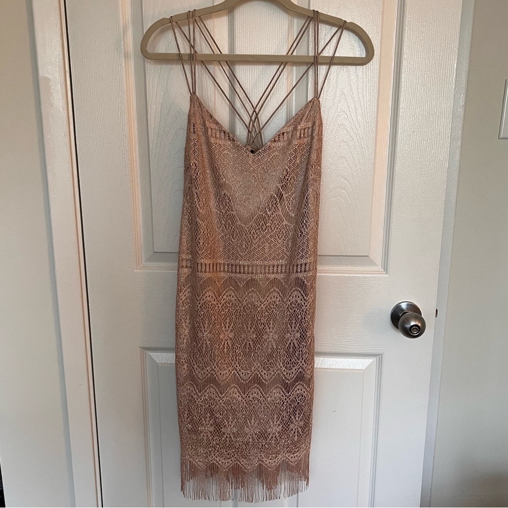 Light Pink Sparkly Mini Dress w/ Fringe (US 2)